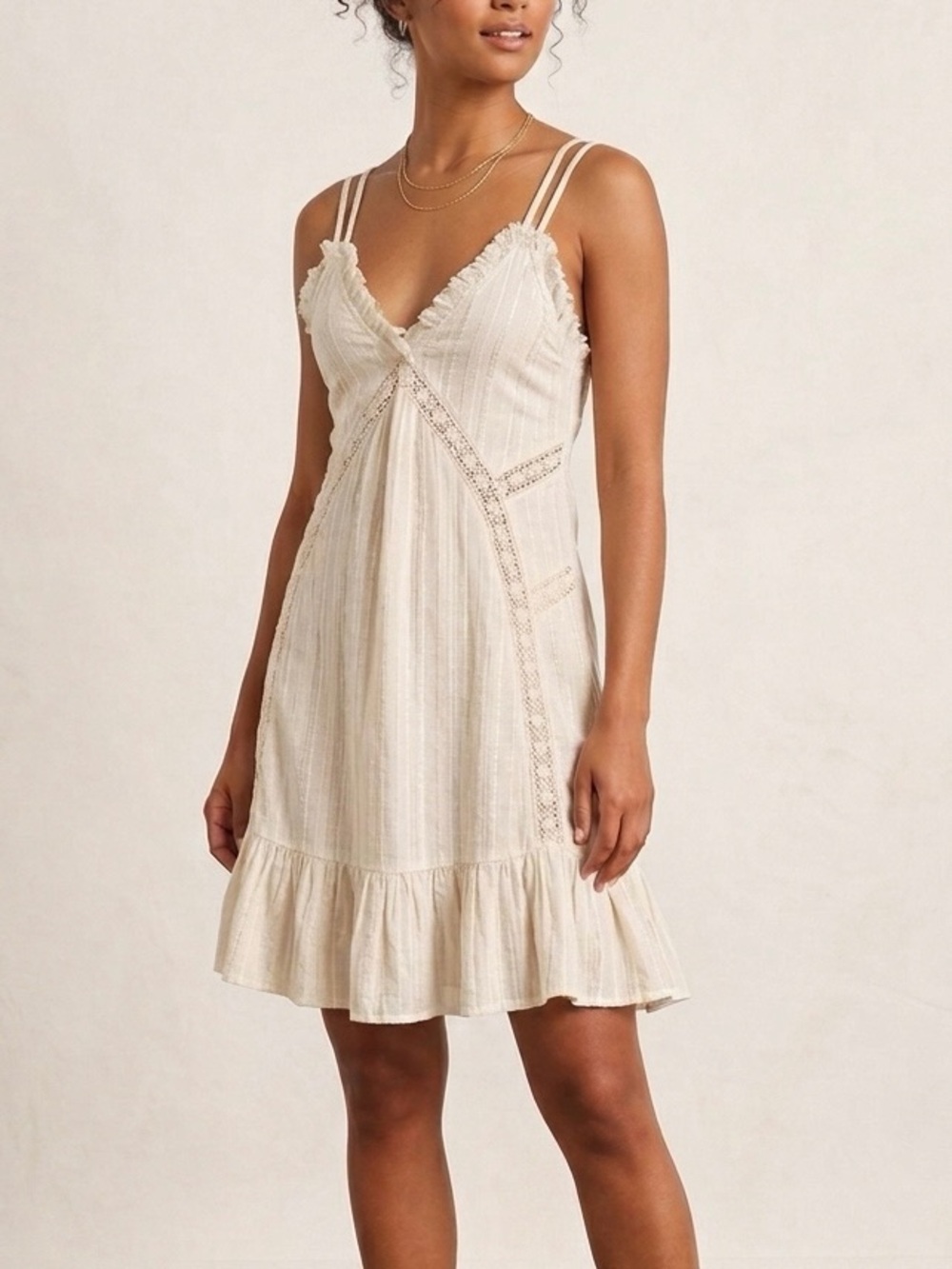 RAGA Cream Metallic Lurex Boho Mini Dress Medium
